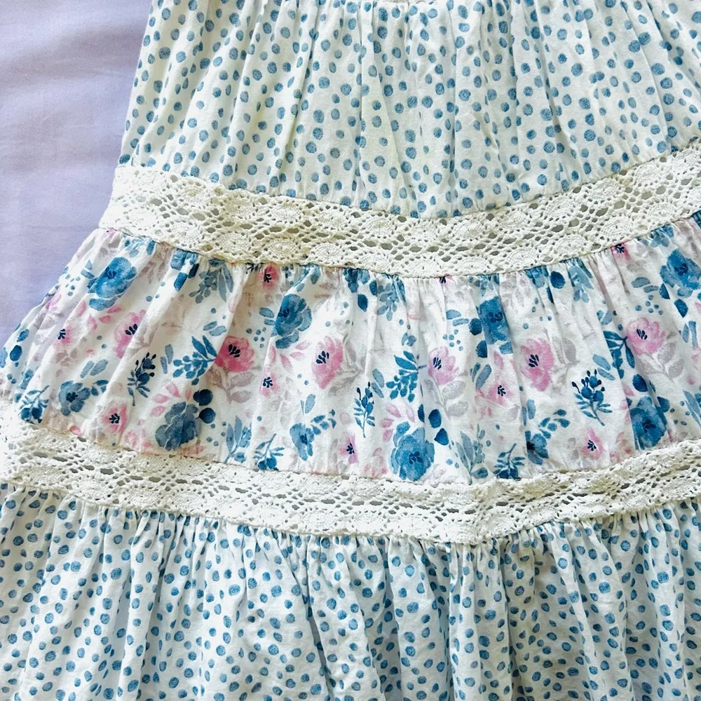 Tommy Bahama Girls Floral Crochet Tiered Lace Halter Cross Back Sundress 4T - Picture 2 of 9